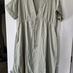 Light Sage Green Tie-Front Midi Dress